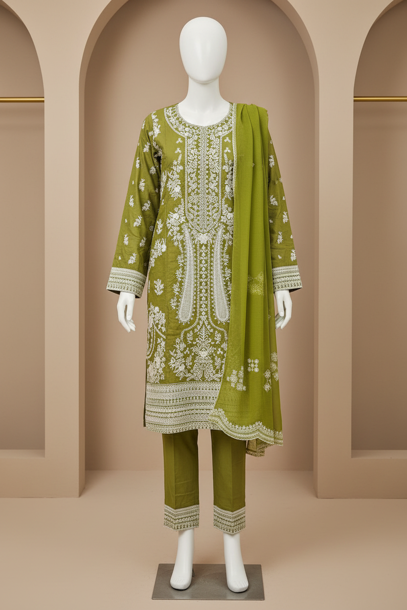The Chartreuse & Sky Edit | Two Dreamy Shades of Heavy Embroidered Cotton Pret | Mughal Garden on Cotton | for Eid & Receptions