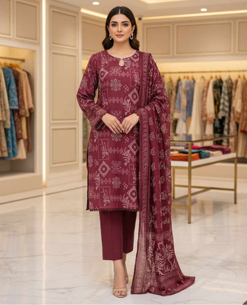 SAPP Abeer | Maroon Floral Printed Lawn | 3 Piece Suit | Summer Collection