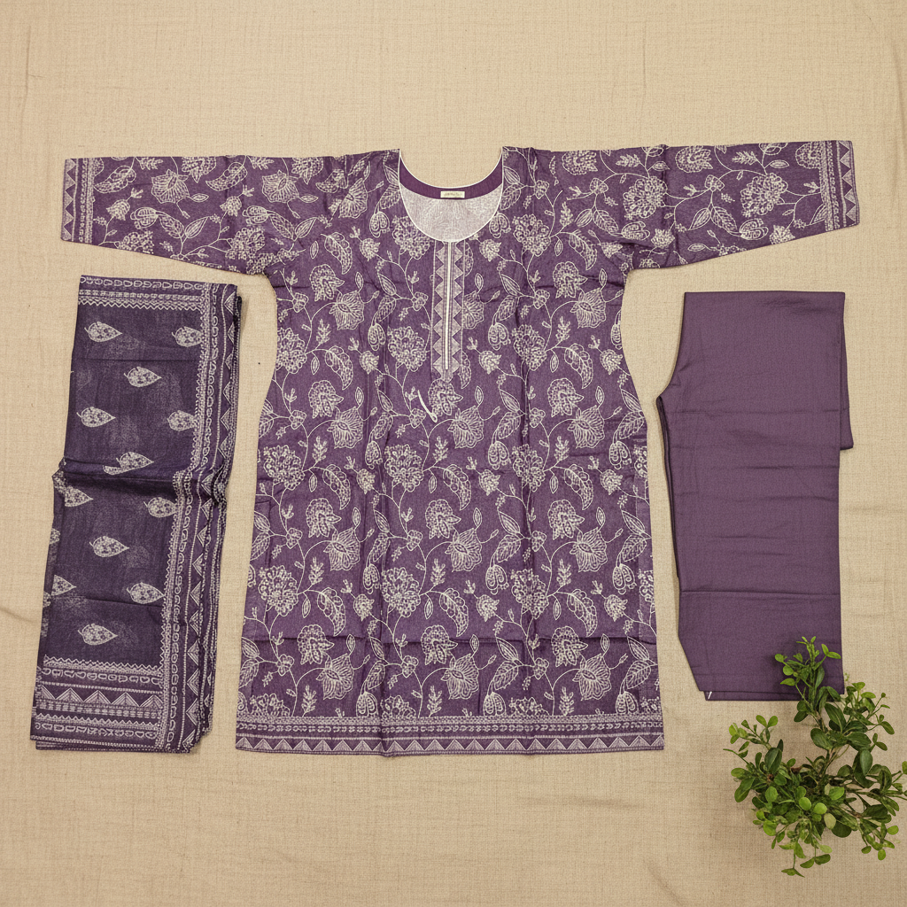 MHK Original | Elegant Plum Lawn Suit | Printed Dupatta | Plain Trouser