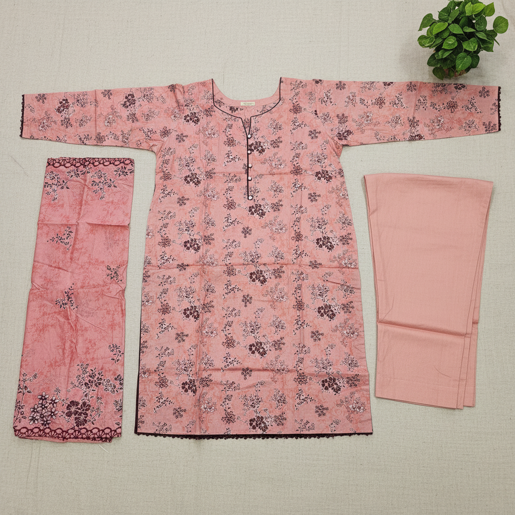 MTJ Original | Adore Women's Peach Floral | Printed Lawn 3 Piece Suit | Printed Dupatta | Plain Trouser