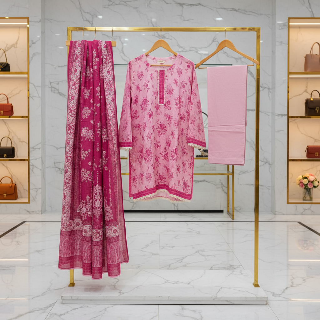 SAPP Original | Blush Pink Floral | Printed Lawn Suit | Matching Dupatta