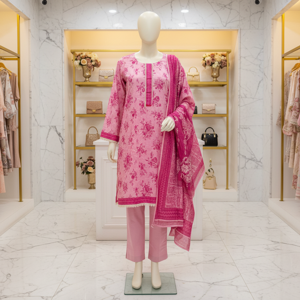 SAPP Original | Blush Pink Floral | Printed Lawn Suit | Matching Dupatta