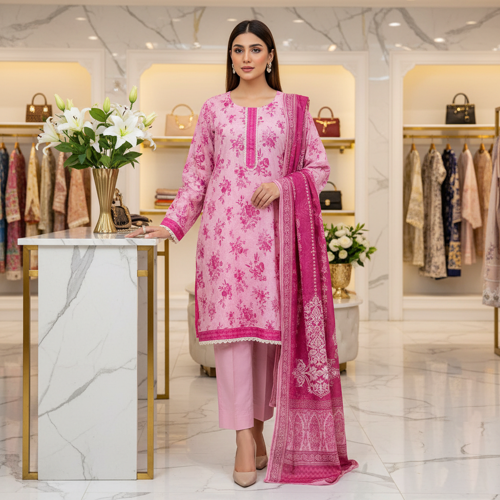 SAPP Original | Blush Pink Floral | Printed Lawn Suit | Matching Dupatta