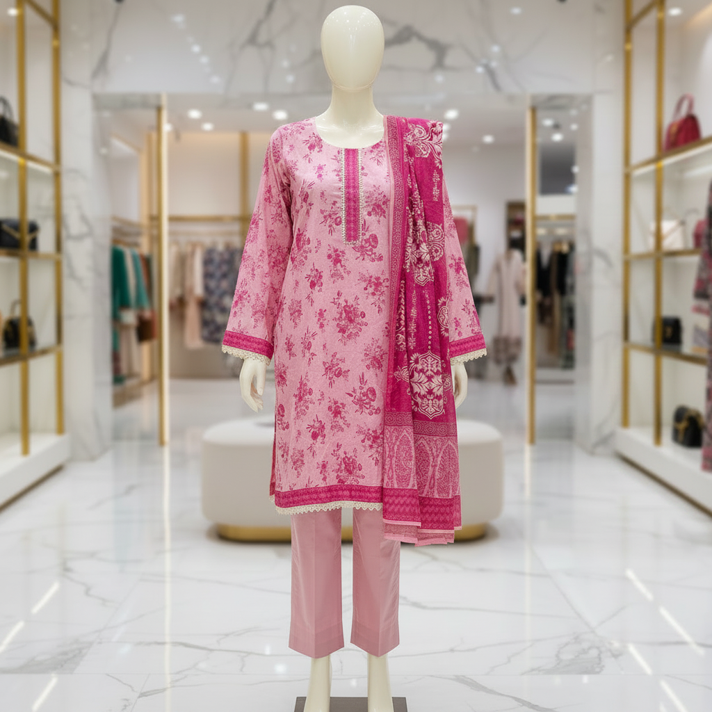 SAPP Original | Blush Pink Floral | Printed Lawn Suit | Matching Dupatta