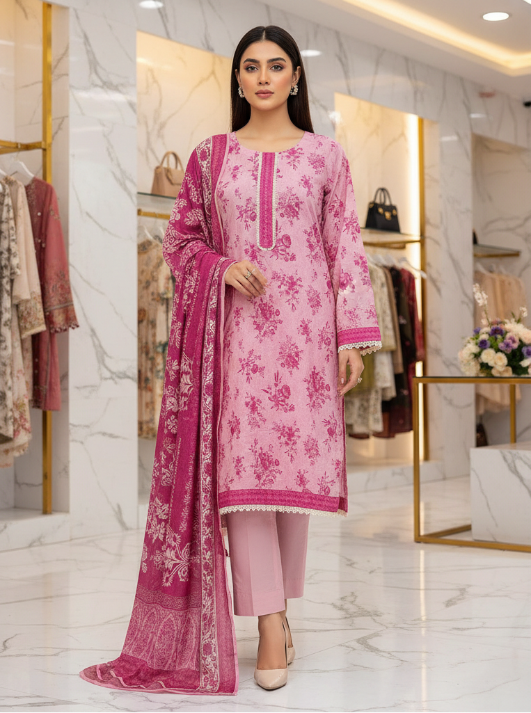 SAPP Original | Blush Pink Floral | Printed Lawn Suit | Matching Dupatta