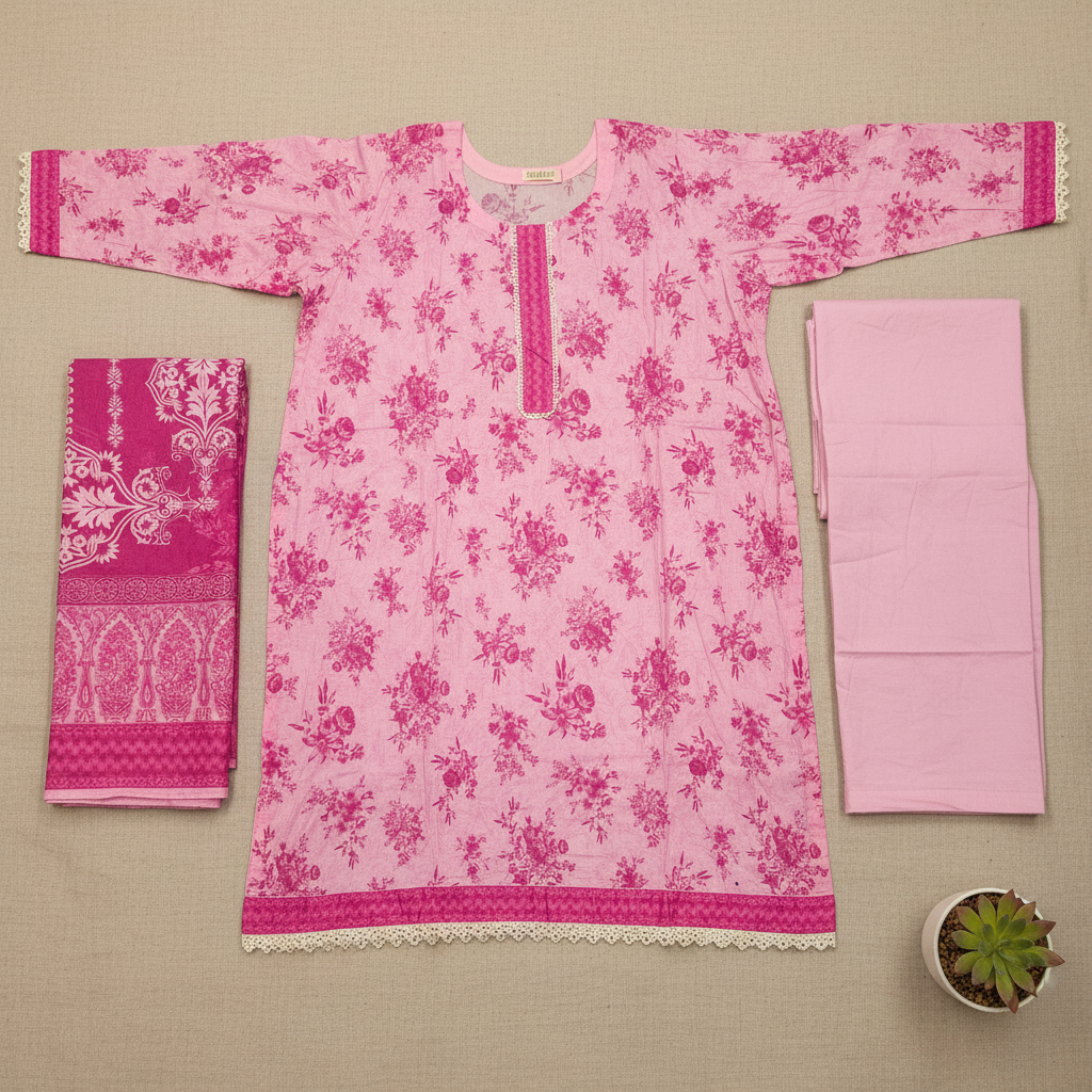 SAPP Original | Blush Pink Floral | Printed Lawn Suit | Matching Dupatta