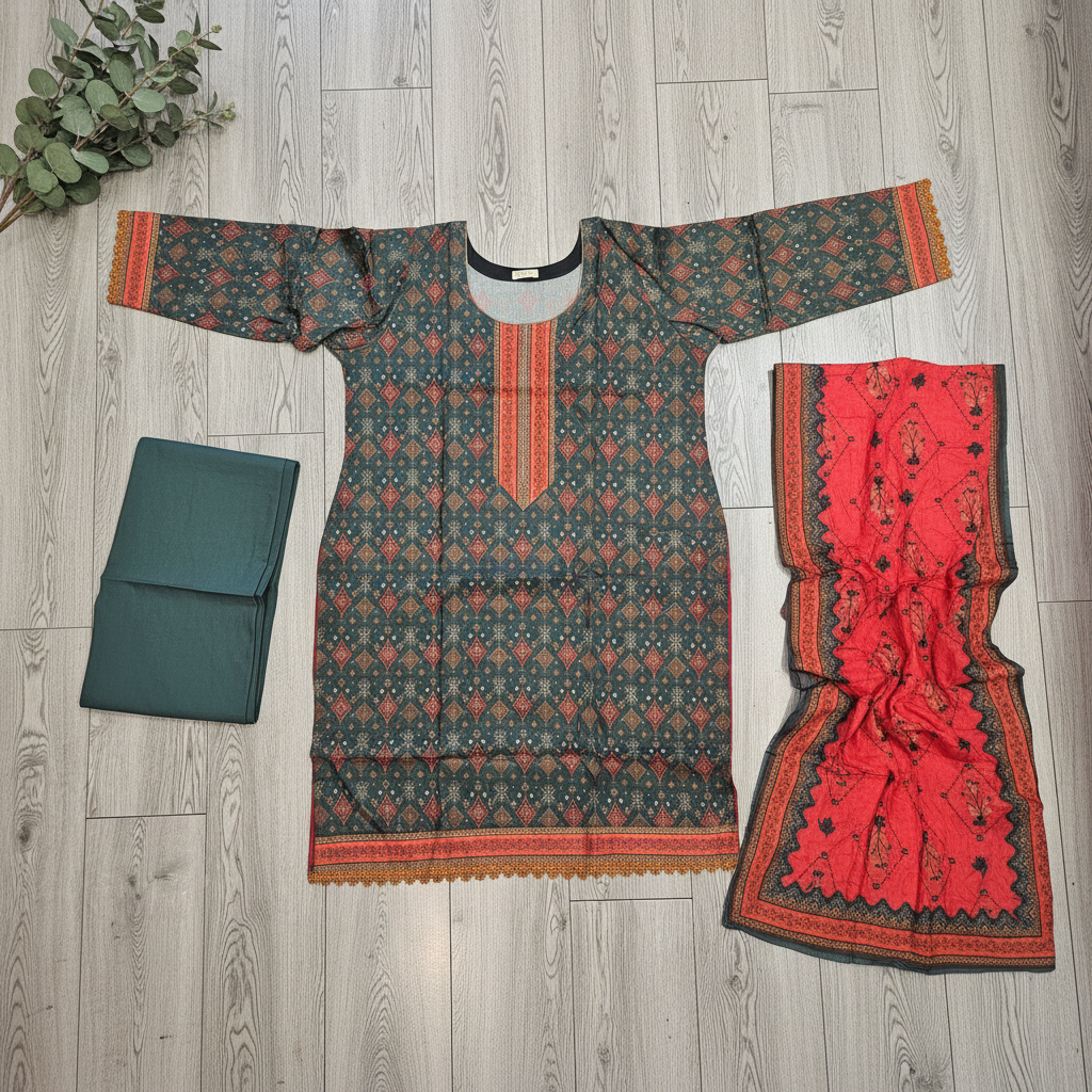 MHK Originals Zareena | Emerald Forest Printed Lawn Shalwar Kameez | Premium 3 Piece Pakistani Suit