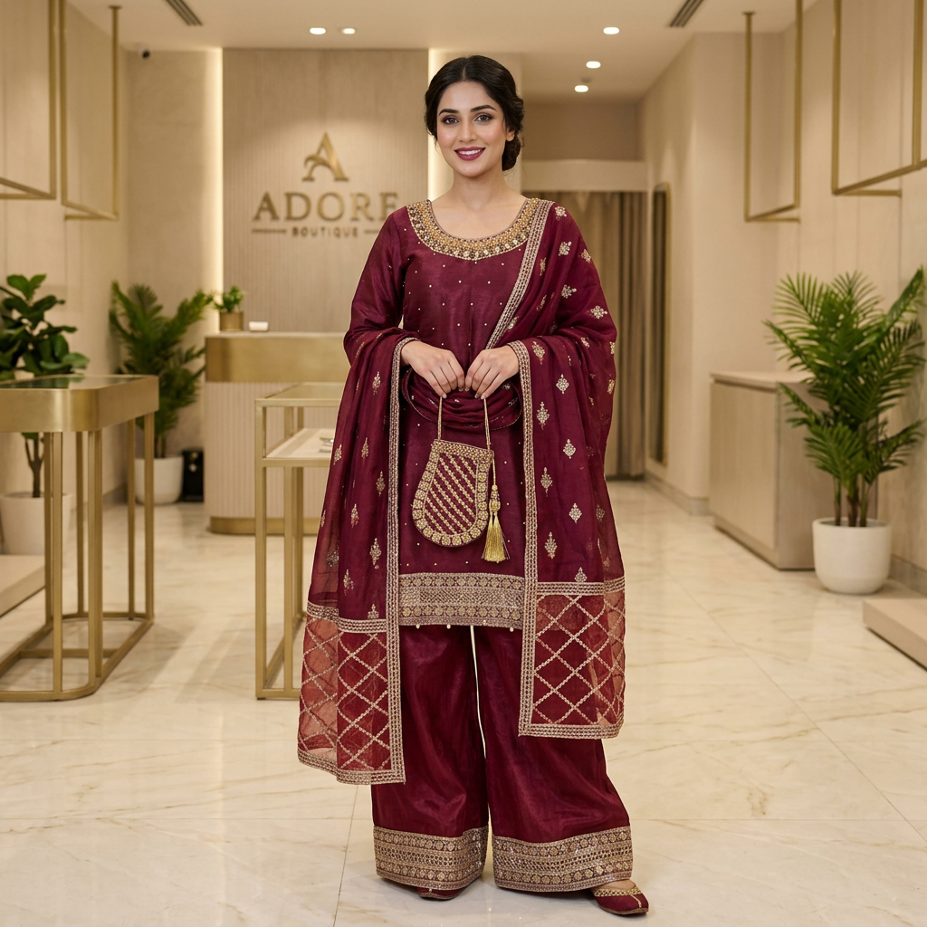 Celestial Noor – Embellished Shimmer Silk Sharara Suit with Embroidered Chiffon Dupatta | M–8XL