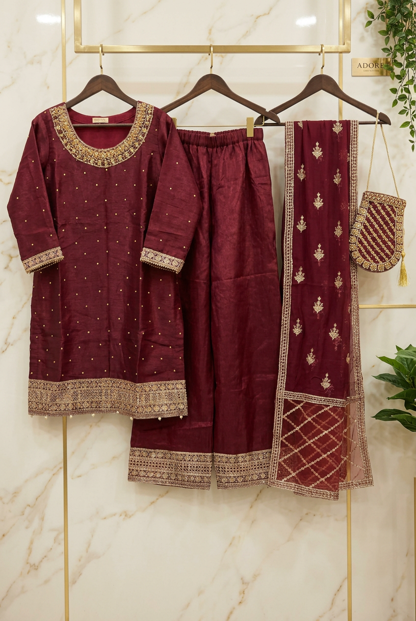 Celestial Noor – Embellished Shimmer Silk Sharara Suit with Embroidered Chiffon Dupatta | M–8XL
