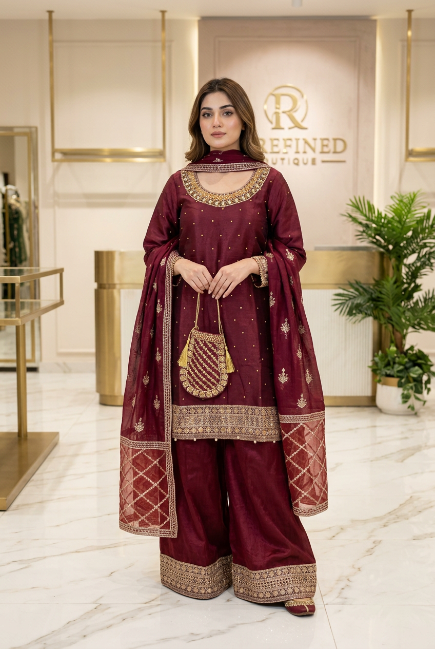 Celestial Noor – Embellished Shimmer Silk Sharara Suit with Embroidered Chiffon Dupatta | M–8XL