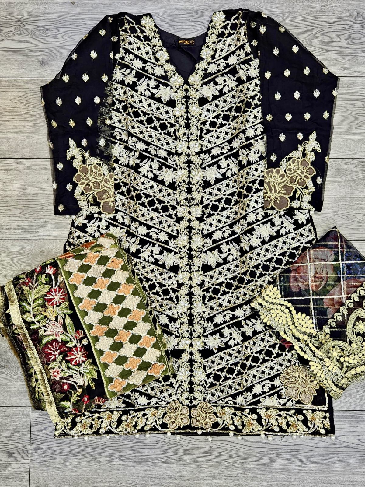 CRM cutwork affair black colour hand embellished organza fabric kameez with embroidered lehenga and floral print gotta dupatta in sizes [L to 5XL] womenswear traditional partywear dress plus size - gorgeous fit