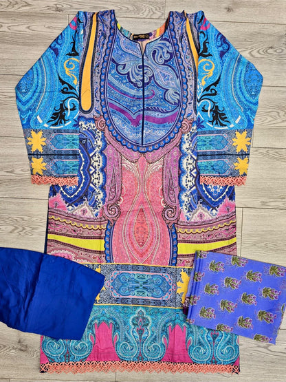 Sana safinaz mahay 2024 design 12b blue and pink lawn cotton shalwar kameez suit with dupatta in sizes [L to 8XL] womenswear traditional plus size clothing