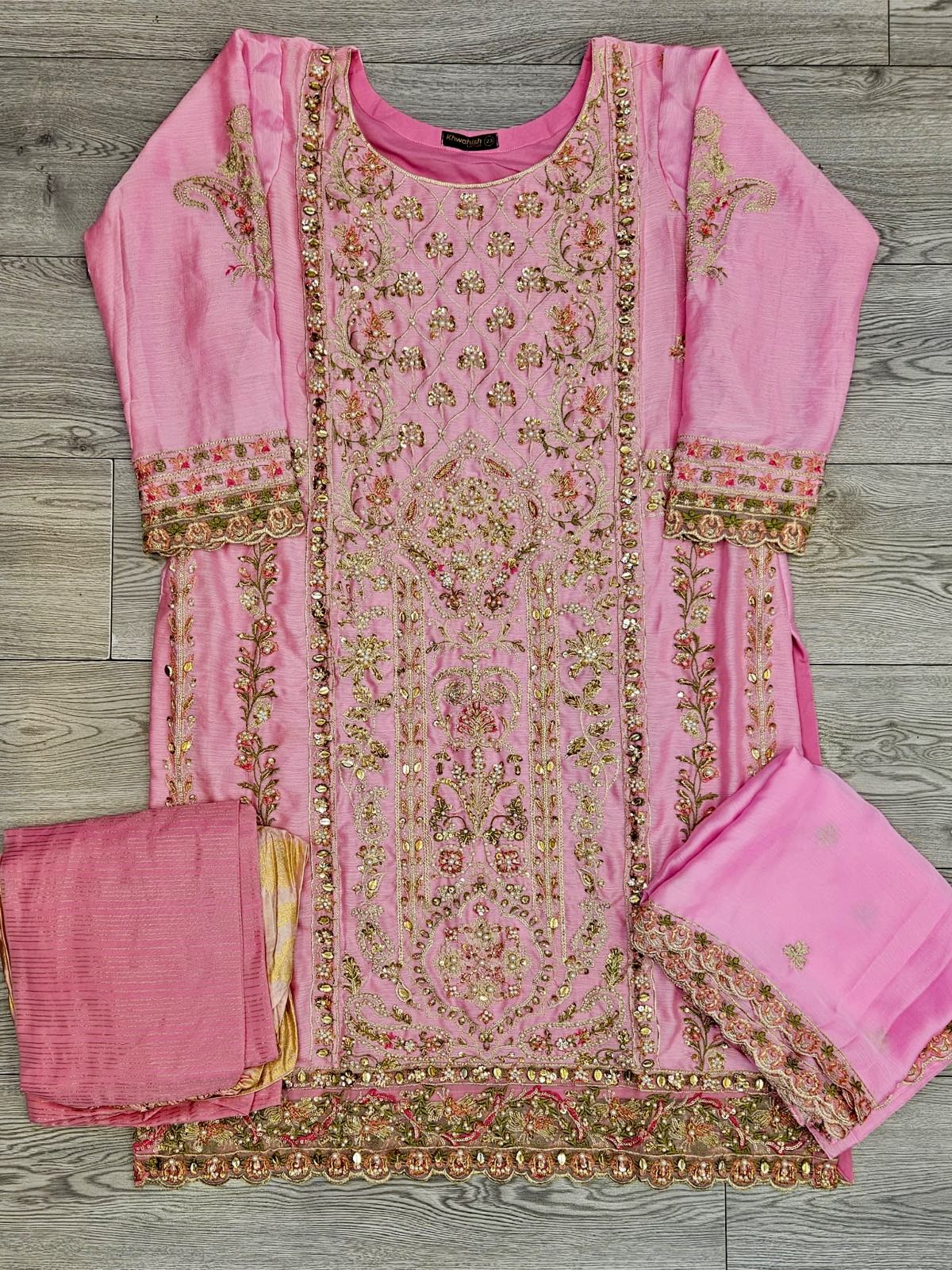 Orchid pink colour hand embellished shalwar kameez in chiffon fabric embroidered dupatta in sizes [M to 8XL] womenswear traditional fancy party wear plus size clothing - gorgeous fit