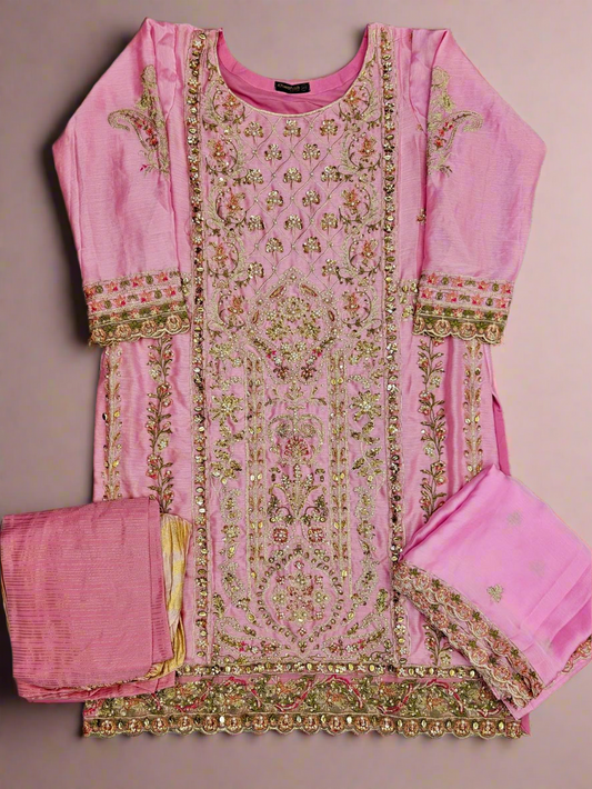 Orchid pink colour hand embellished shalwar kameez in chiffon fabric embroidered dupatta in sizes [M to 8XL] womenswear traditional fancy party wear plus size clothing - gorgeous fit