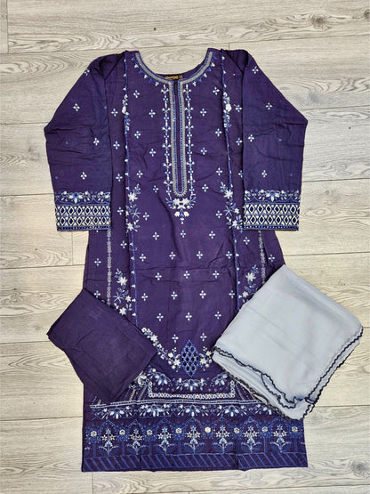 Navy blue colour thread and sequins chikan kari embroidery linen fabric shalwar kameez in sizes [M to 8XL]- Womenswear traditional dress plus size comfort clothing - Eid festive