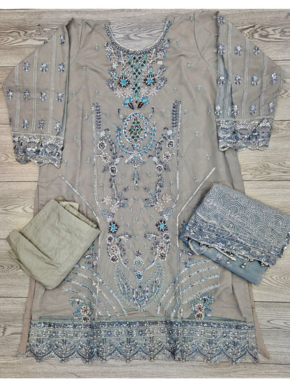 GL MB - 04 coin grey colour hand embroidered shalwar kameez in net fabric with embroidered dupatta in sizes [M to 5XL] womenswear traditional wedding plus size clothing - gorgeous, fit