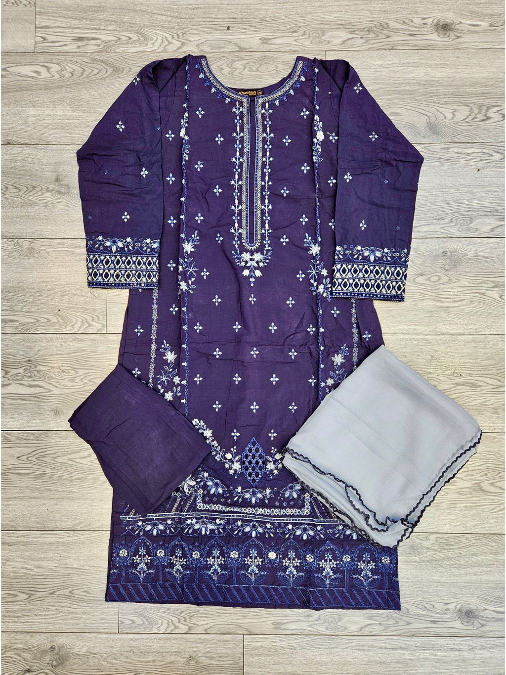 Navy blue colour thread and sequins