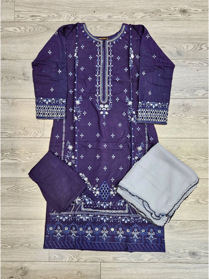 Navy blue colour thread and sequins chikan kari embroidery linen fabric shalwar kameez in sizes [M to 8XL]- Womenswear traditional dress plus size comfort clothing - Eid festive