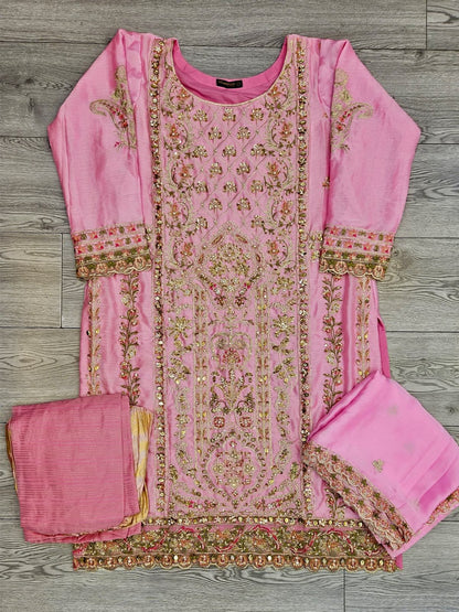 Orchid pink colour hand embellished shalwar kameez in chiffon fabric embroidered dupatta in sizes [M to 8XL] womenswear traditional fancy party wear plus size clothing - gorgeous fit