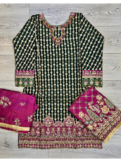 BRQ chantelle bottle green and plum colour lehenga suit kameez in chiffon with silk embroidered lehenga in sizes [M to 8XL] womenswear traditional wedding plus size clothing - gorgeous, fitj