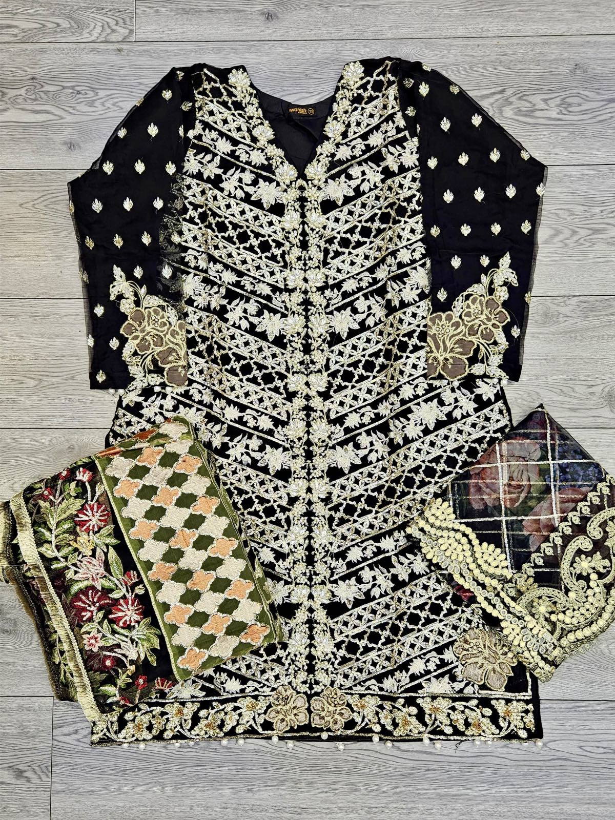 CRM cutwork affair black colour hand embellished organza fabric kameez with embroidered lehenga and floral print gotta dupatta in sizes [L to 5XL] womenswear traditional partywear dress plus size - gorgeous fit