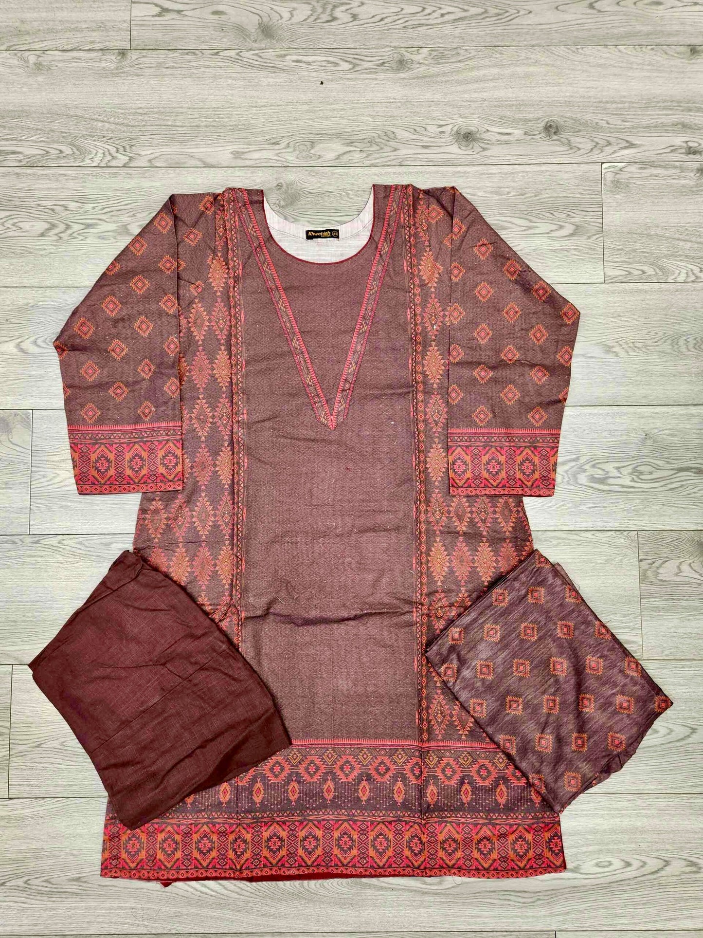 Designer crimson maroon colour winter collection khaddar fabric with khaddar shawl shalwar kameez - Sizes M to 8XL - Womenswear traditional plus size comfort clothing - Gorgeous, fit