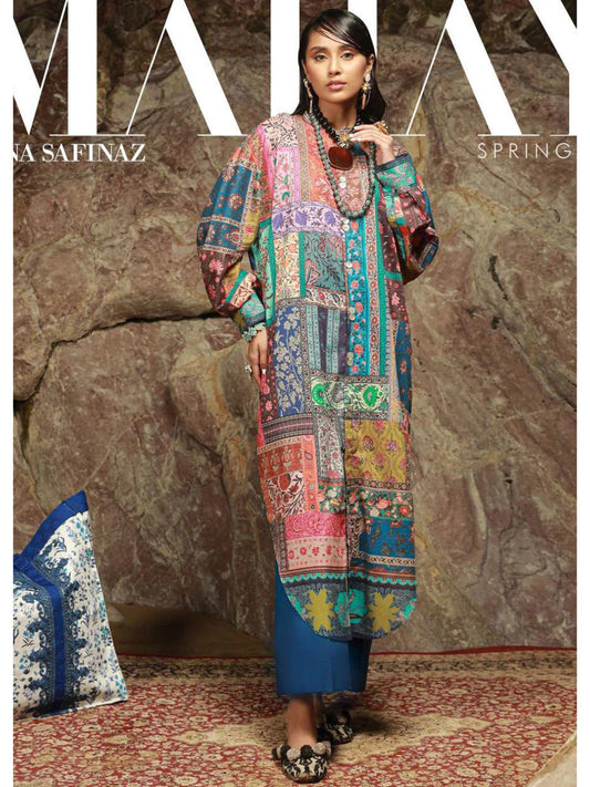 Sana safinaz mahay 2024 design 14b blue and pink lawn cotton shalwar kameez suit with dupatta in sizes [L to 8XL] womenswear traditional plus size clothing