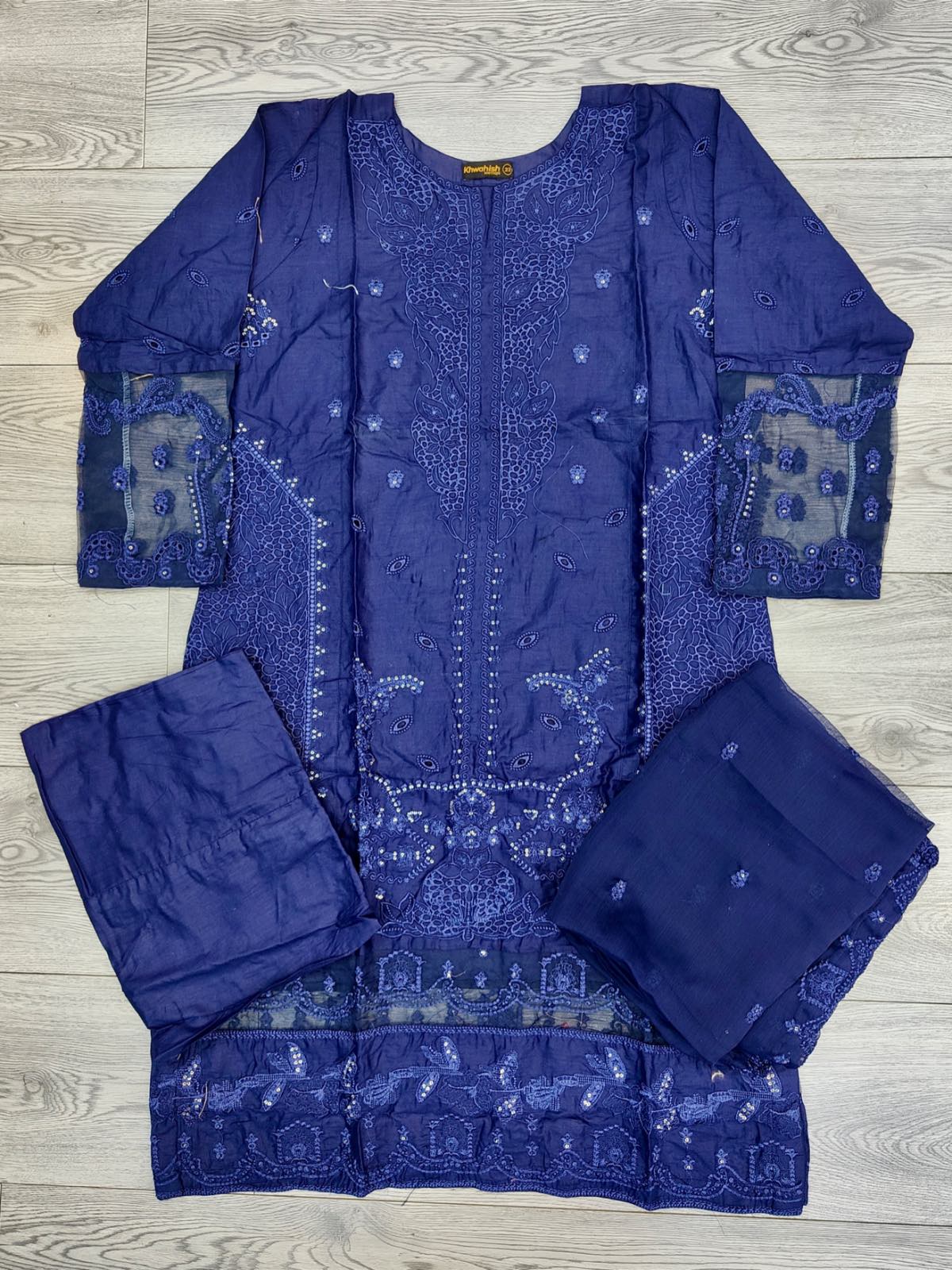 CRM Navy blue colour cotton embroidered Shalwar kameez with chiffon embroidered dupatta in sizes [M to 8XL] womenswear traditional plus size clothing