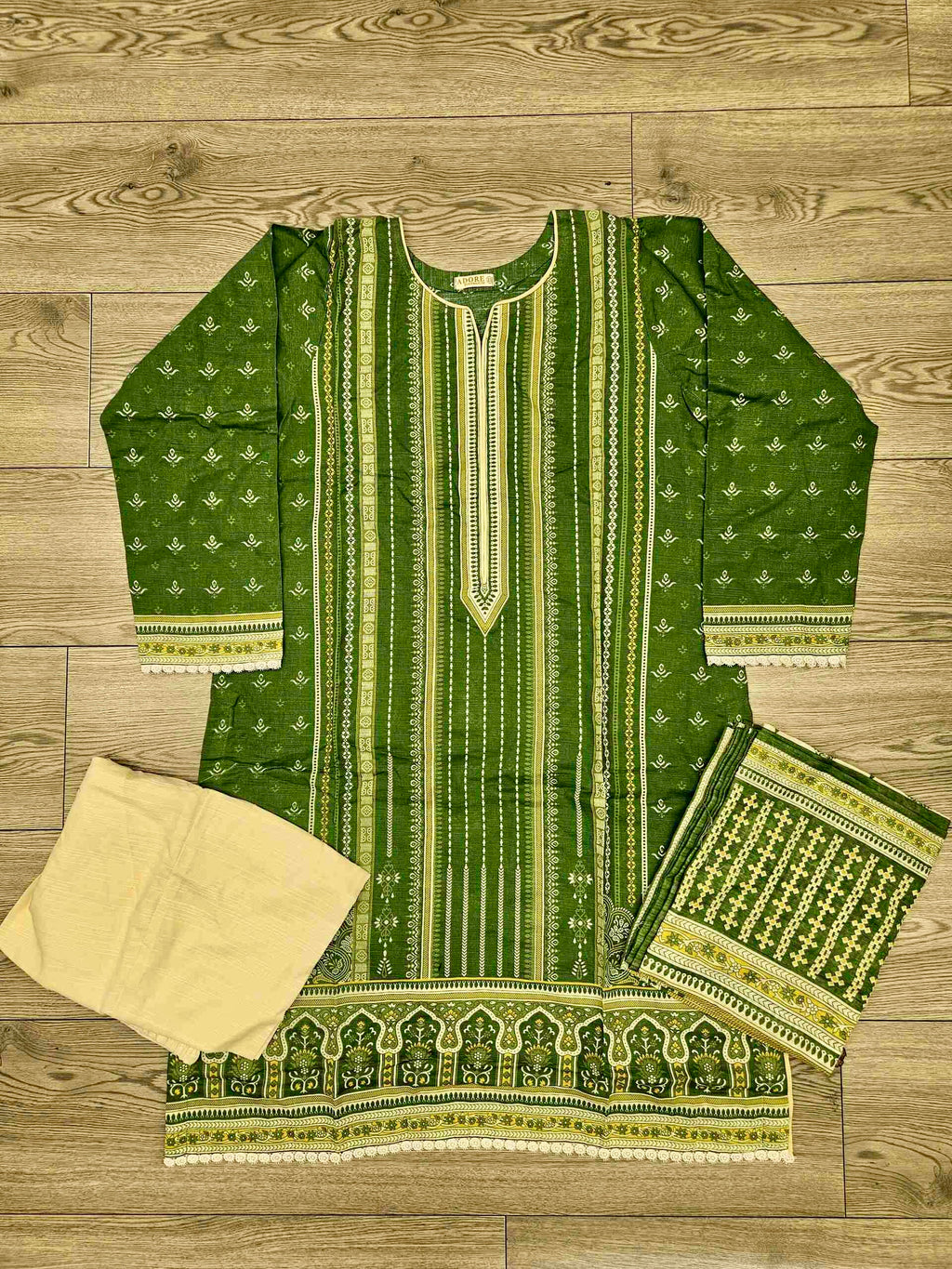 Designer fern green and banana colour winter collection khaddar fabric with khaddar shawl