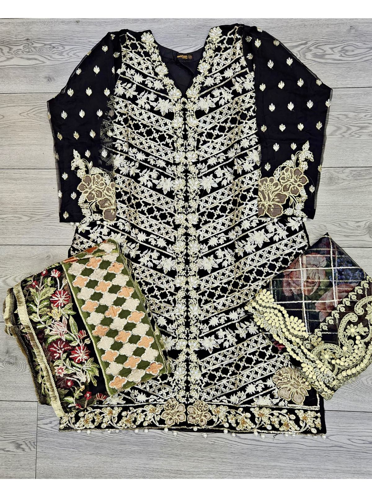 CRM cutwork affair black colour hand embellished organza fabric kameez with embroidered lehenga and floral print gotta dupatta in sizes [L to 5XL] womenswear traditional partywear dress plus size - gorgeous fit