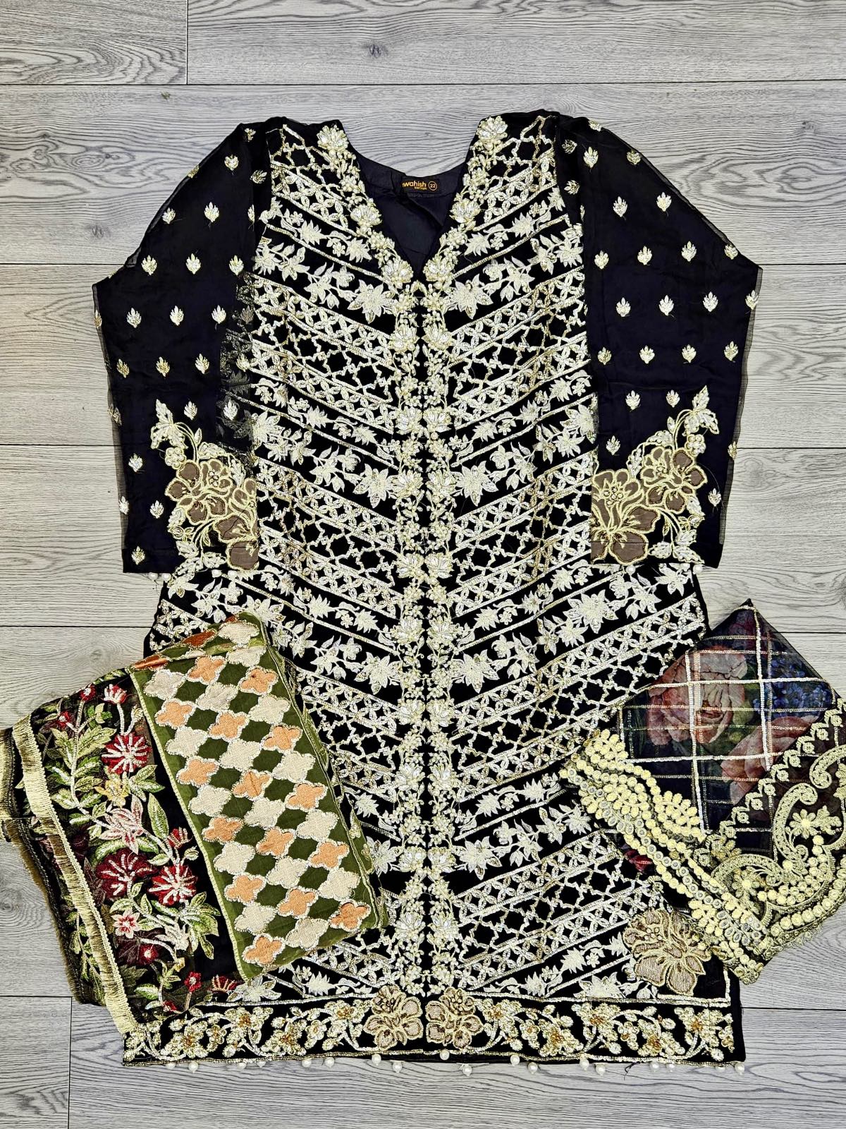 CRM cutwork affair black colour hand embellished organza fabric kameez with embroidered lehenga and floral print gotta dupatta in sizes [L to 5XL] womenswear traditional partywear dress plus size - gorgeous fit