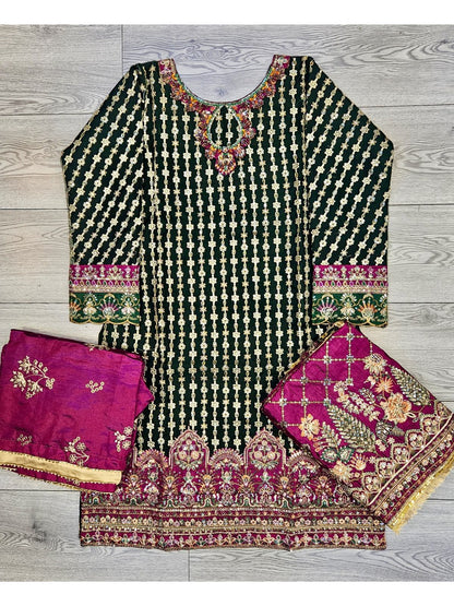 BRQ chantelle bottle green and plum colour lehenga suit kameez in chiffon with silk embroidered lehenga in sizes [M to 8XL] womenswear traditional wedding plus size clothing - gorgeous, fitj