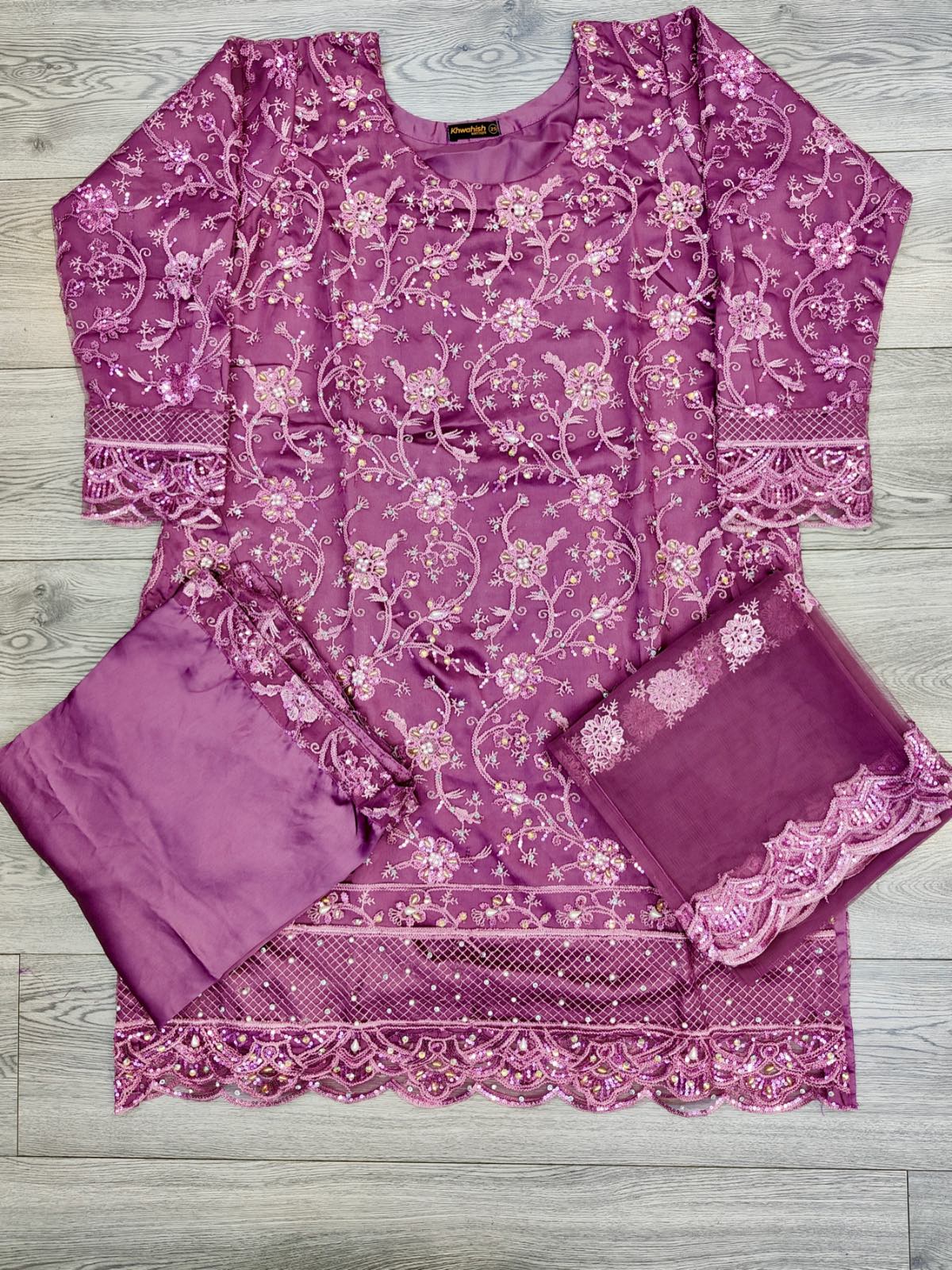 TR Pinkish Purple colour hand embellished palazzo suit kameez in net fabric with silk palazzo trousers embroidered net dupatta in size (XL to 8XL) womenswear traditional fancy party wear plus size clothing