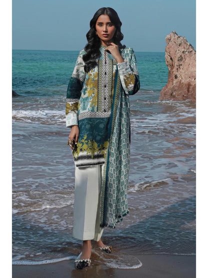 Sana safinaz mahay 2024 design 15a white and ocean blue lawn cotton shalwar kameez suit with dupatta in sizes [L to 8XL] womenswear traditional plus size clothing