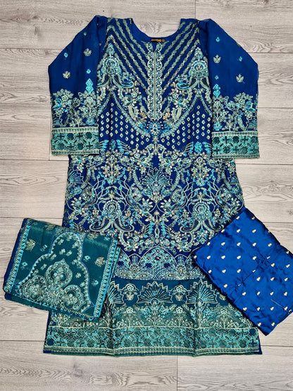 EMA Zimal teal blue colour hand embellished shalwar kameez in chiffon fabric embroidered dupatta in sizes [M to 8XL] womenswear traditional fancy party wear plus size clothing - gorgeous fit