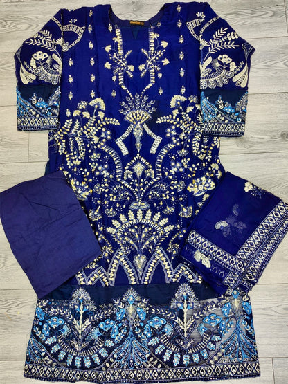 ELN Navy Blue colour hand embellished with pearls and dabka chiffon fabric shalwar kameez embroidered chiffon dupatta in sizes (L to 8XL) womenswear fancy party wear plus size clothing