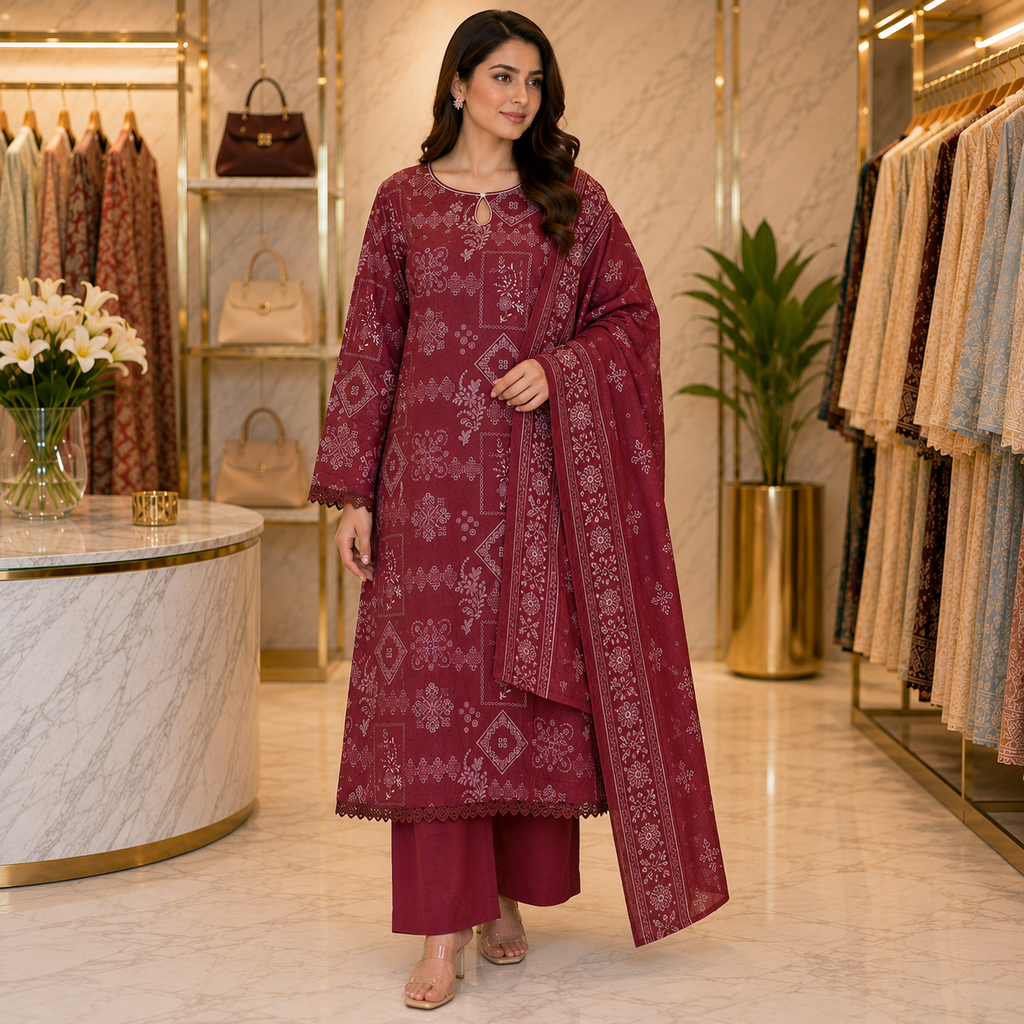 SAPP Abeer | Maroon Floral Printed Lawn | 3 Piece Suit | Summer Collection