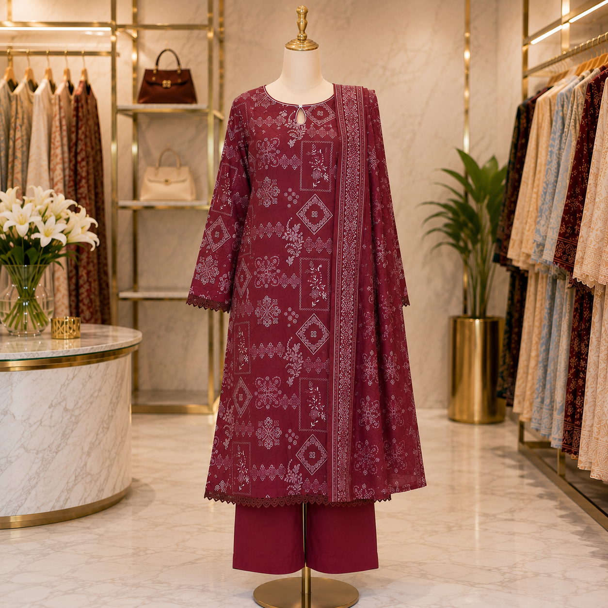 SAPP Abeer | Maroon Floral Printed Lawn | 3 Piece Suit | Summer Collection