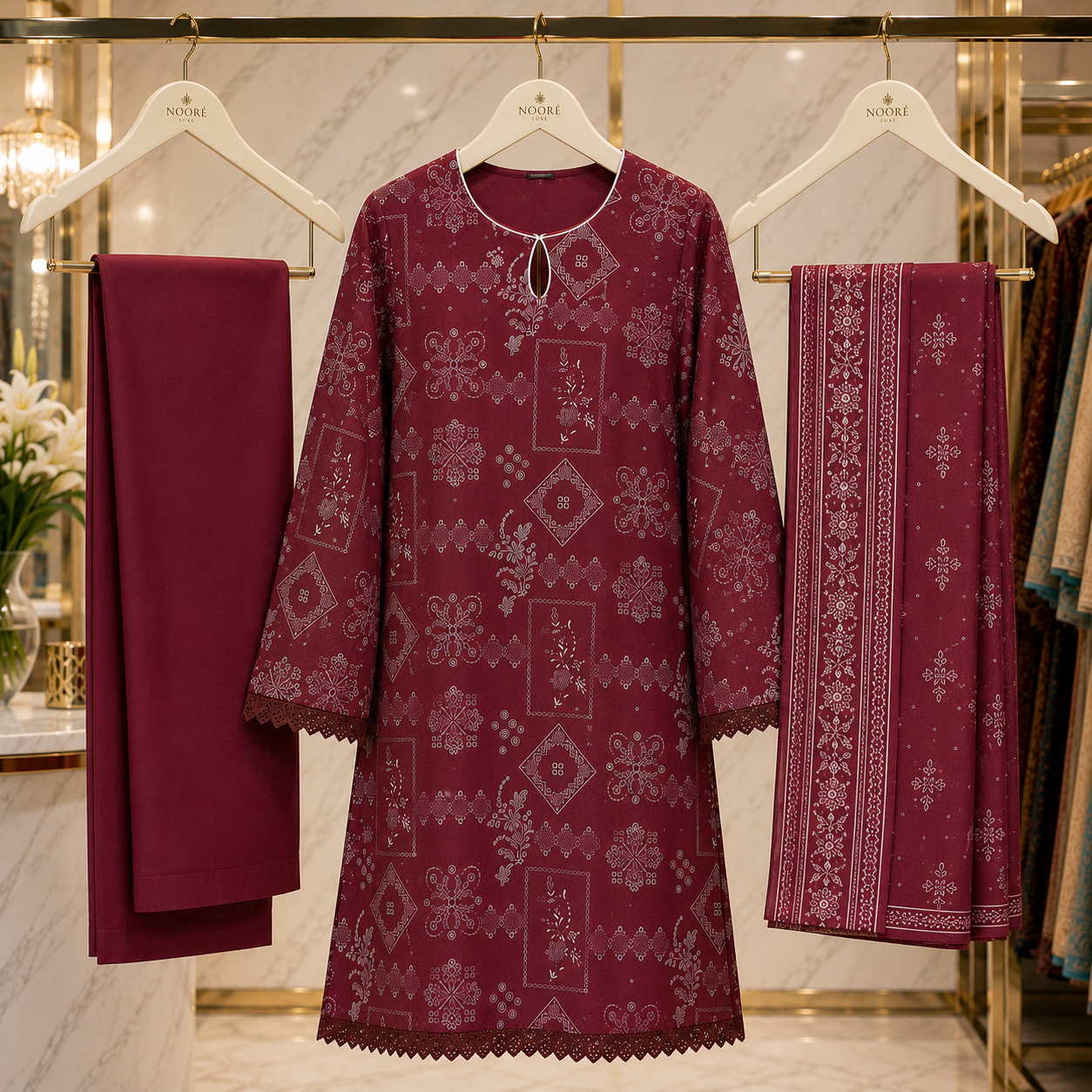 SAPP Abeer | Maroon Floral Printed Lawn | 3 Piece Suit | Summer Collection