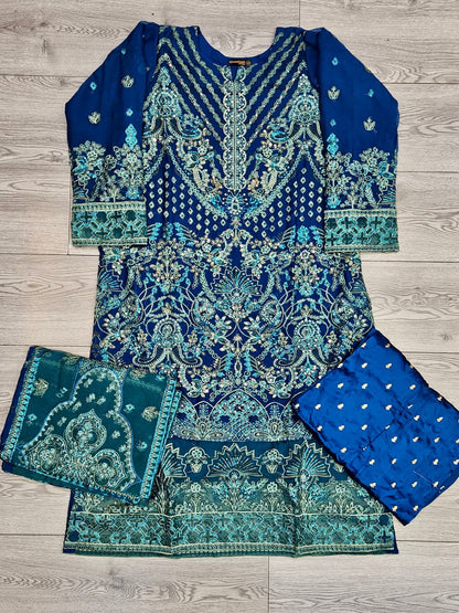 EMA Zimal teal blue colour hand embellished shalwar kameez in chiffon fabric embroidered dupatta in sizes [M to 8XL] womenswear traditional fancy party wear plus size clothing - gorgeous fit