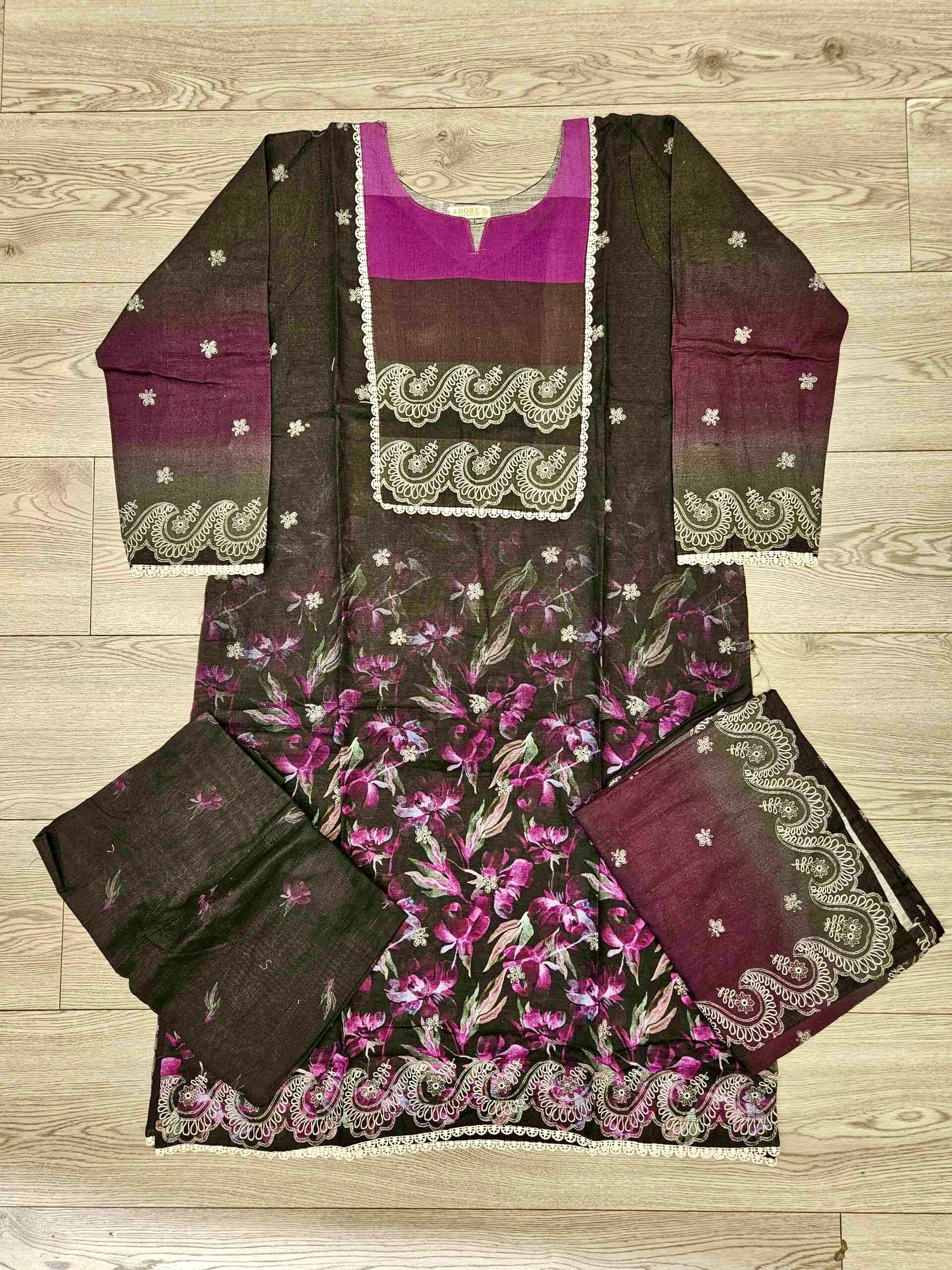 Designer black and luxury purple colour winter collection khaddar fabric with khaddar shawl