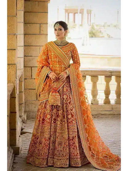 EK burnt orange hand embellished long dress with stonework and pearls embroidered dupatta in sizes [3XL to 5XL] womenswear traditional wedding fancy plus size clothing - gorgeous, fit