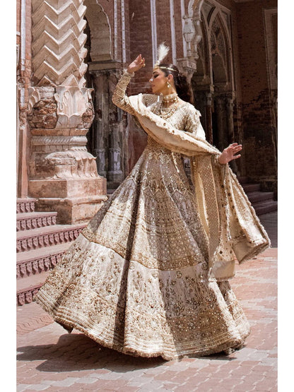 MNR ZWU-32 light beige heavily hand embellished long dress with embroidered dupatta in sizes [3XL to 5XL] womenswear traditional wedding fancy plus size clothing - gorgeous, fit