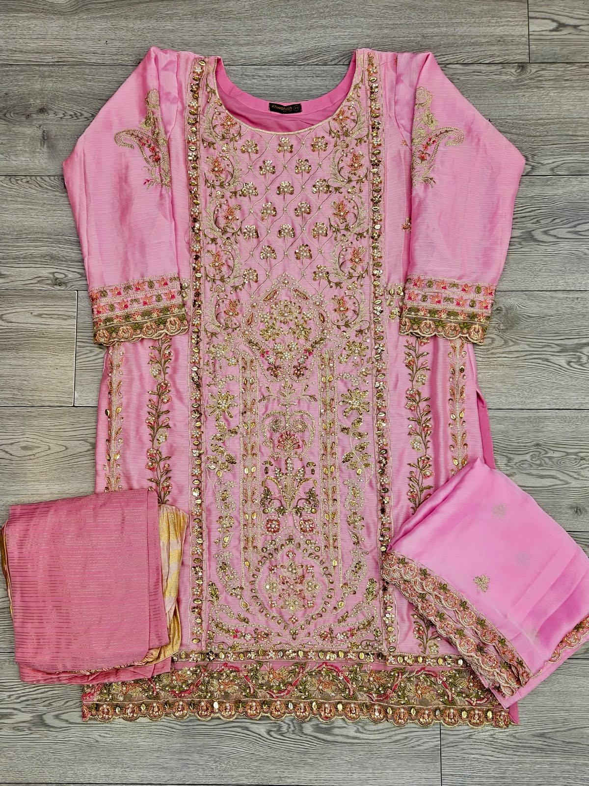 Orchid pink colour hand embellished shalwar kameez in chiffon fabric embroidered dupatta in sizes [M to 8XL] womenswear traditional fancy party wear plus size clothing - gorgeous fit