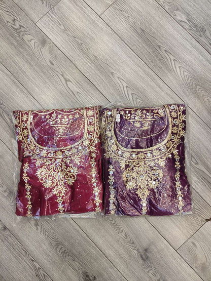 KMS hand embellished sharara suit in colours blue mustard purple and plum in sizes (L to XL)