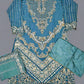 MB duck blue colour hand embroidered shirt in organza fabric