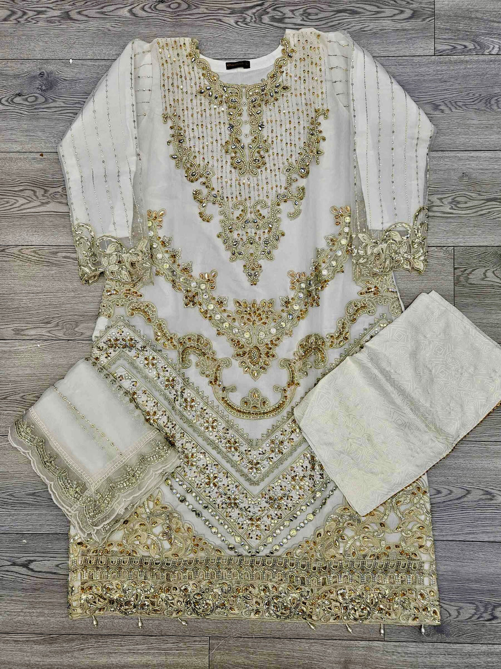 MB seashell white colour hand embroidered shirt in organza fabric