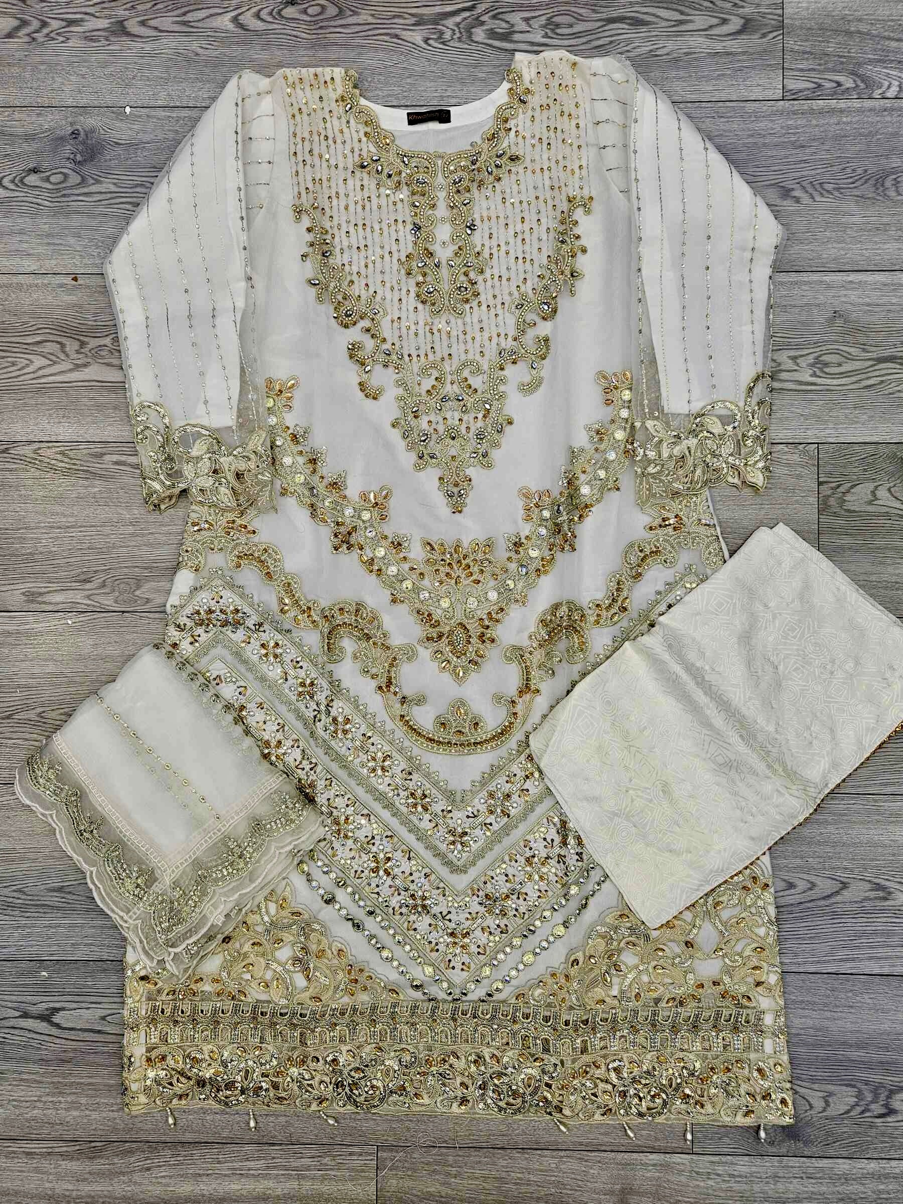 MB seashell white colour hand embroidered shirt in organza fabric