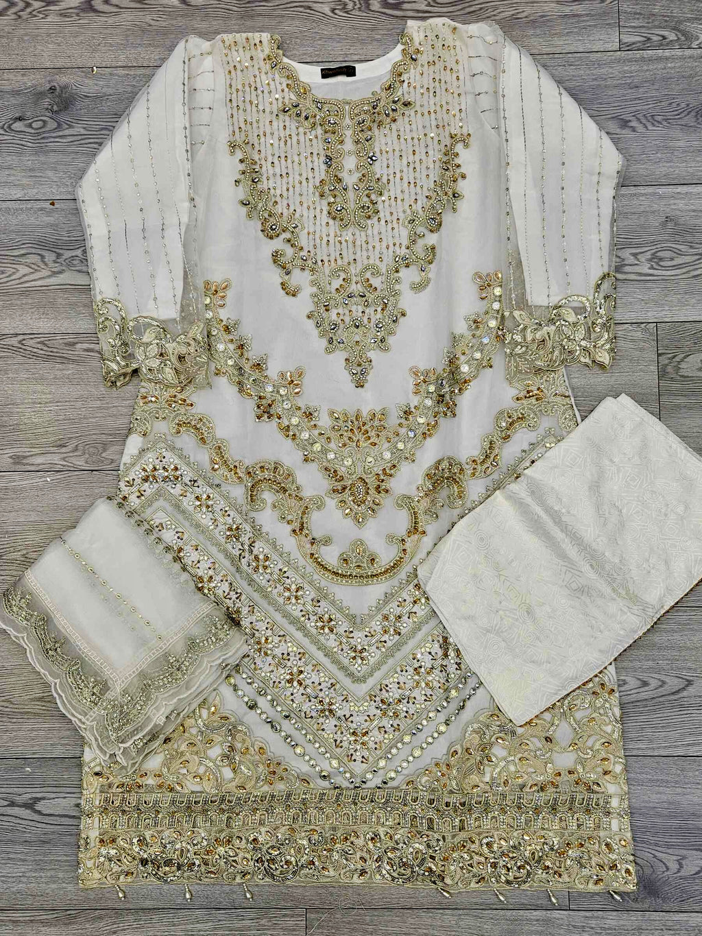 MB seashell white colour hand embroidered shirt in organza fabric