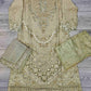 MB light olive green colour hand embroidered shirt in organza fabric